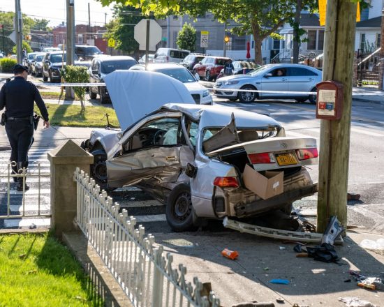 A 64yr old man driving a tan colored Toyota Camry westbound on 111th Avenue was pronounced dead at Jamaica Hospital after his vehicle was struck by a 22yr old man driving a grey 2013 Audi A4 sedan northbound on 117th Street in Queens on Monday June 5, 2023. 0731. A 71yr old male passenger in the Camry was rushed to Jamaica Hospital in critical condition. The 22yr old driver of the Audi was taken into Custody at the scene with Charges pending. (Theodore Parisienne)